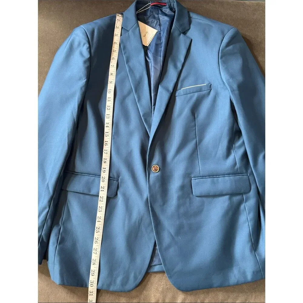 Men's Blue Single Breasted Blazer Suit Jacket Notched Lapel One Button Size 42